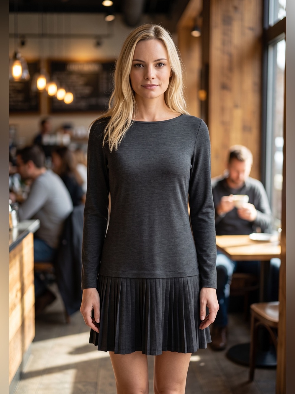 LOFT Charcoal Gray Knit Drop Waist Pleated Hem Mini Dress XS